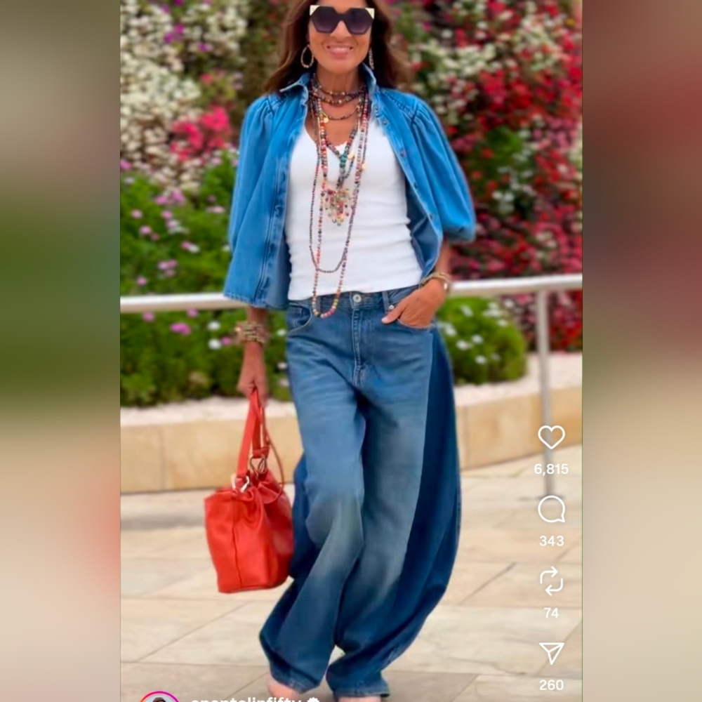 Zara Blue Denim Wide-Leg Jeans with Matching Overshirt